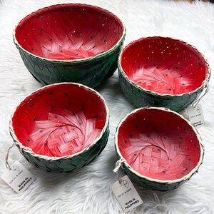 Vintage Watermelon Woven 4 Stacking Decorative Decor Bowl Set NEW Tropical Fruit